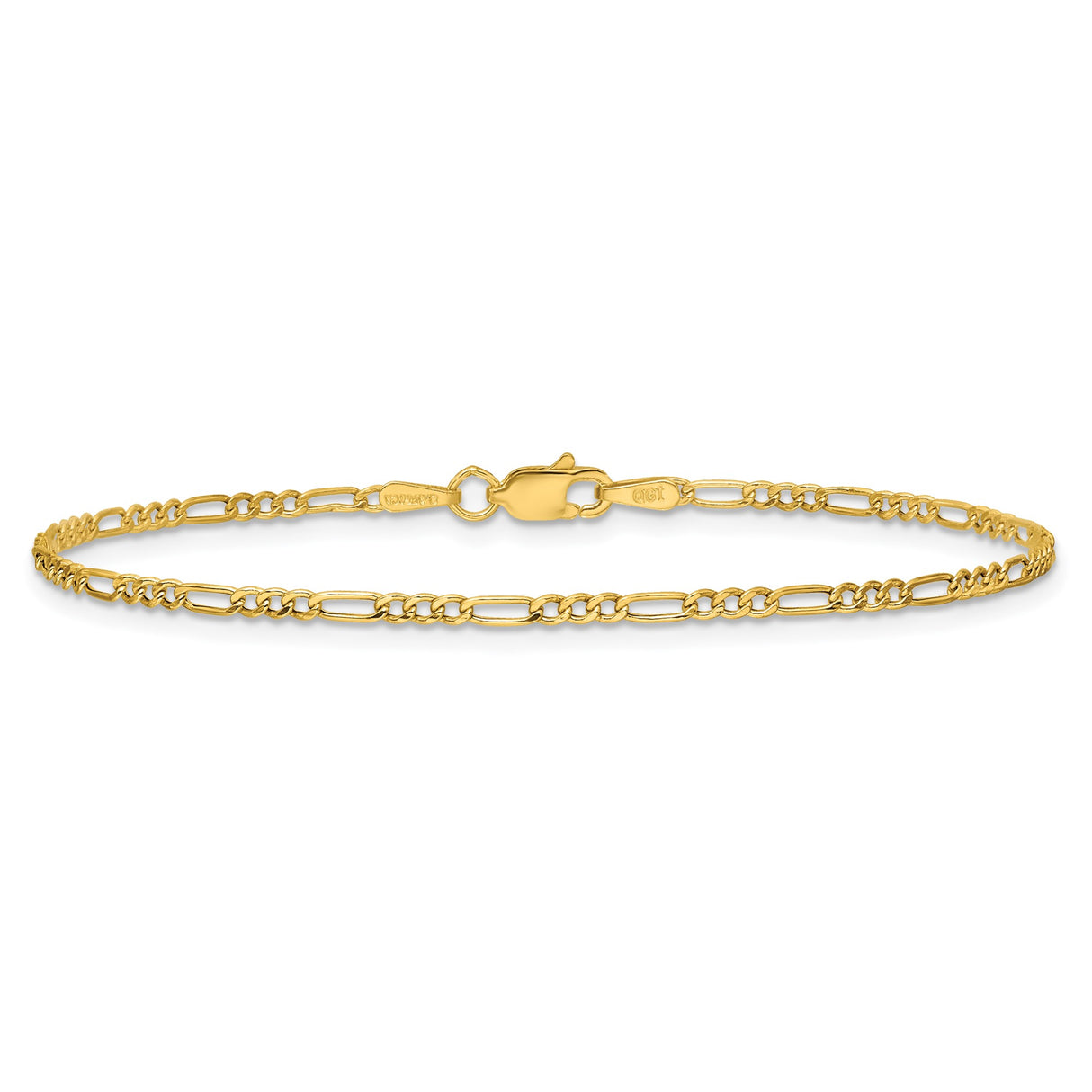 14K Yellow Gold 1.9 mm Figaro Chain Anklet, Polished alternate angle