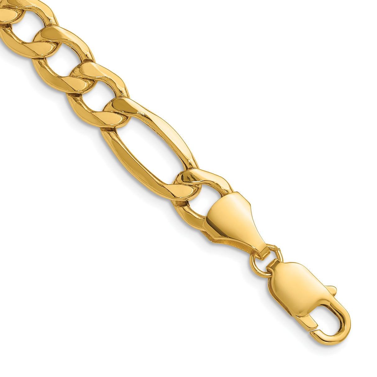 14K Yellow Gold 9.46 mm Figaro Chain Bracelet, Polished shown for scale