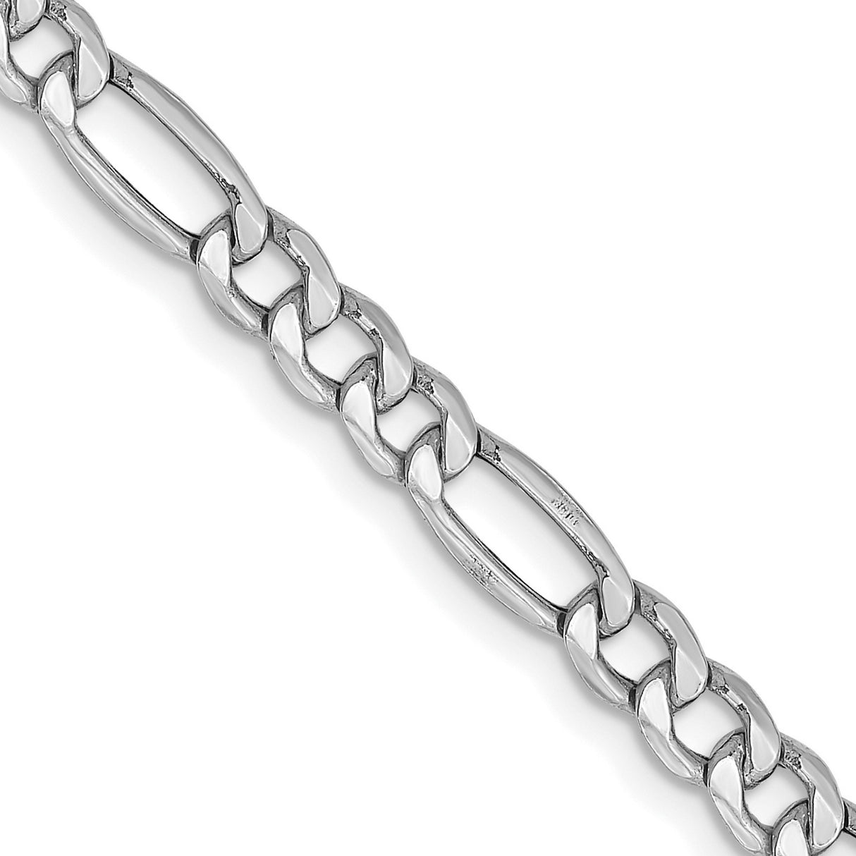14K White Gold 4.4 mm Figaro Chain Necklace, Polished detail view