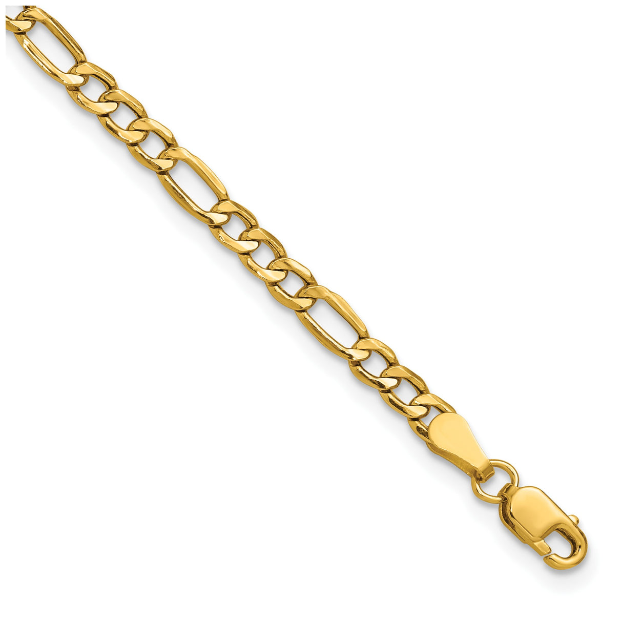 14K Yellow Gold 3.5 mm Figaro Chain Bracelet, Polished detail view
