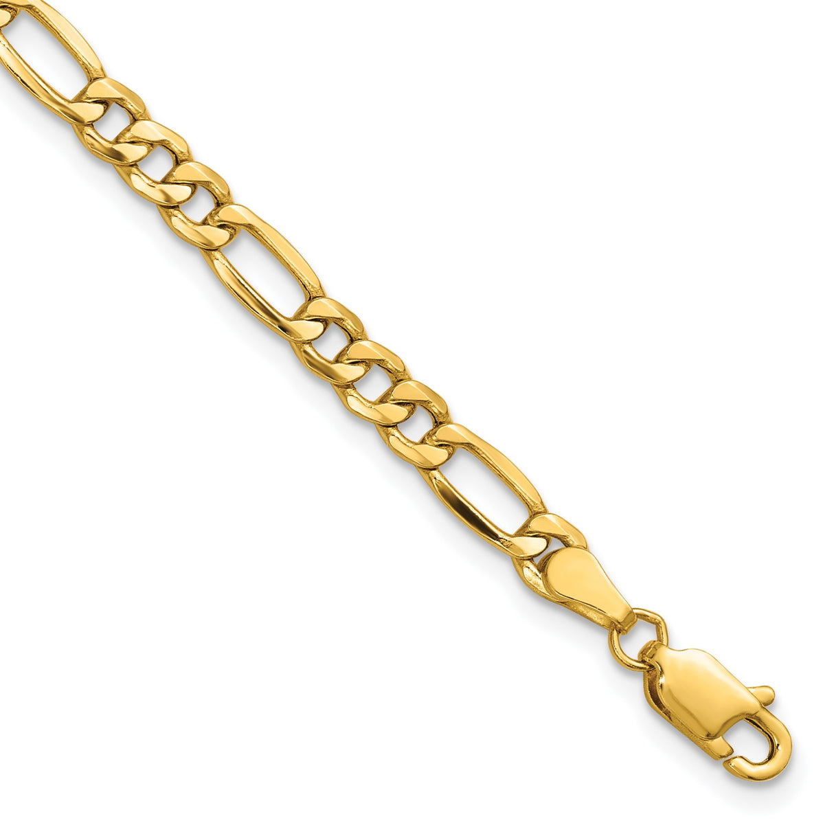 14K Yellow Gold 4.2 mm Figaro Chain Bracelet, Polished detail view