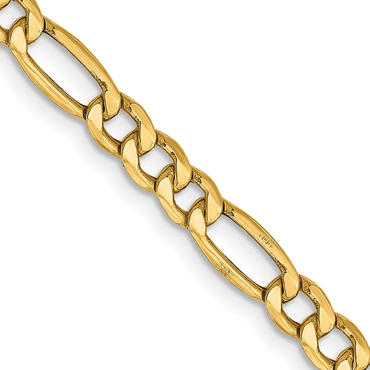 14K Yellow Gold 4.2 mm Figaro Chain Necklace, Polished detail view