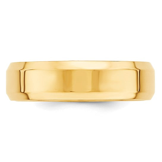 14K Yellow Gold Beveled Edge Classic Wedding Band, Solid Comfort Fit 6mm Ring