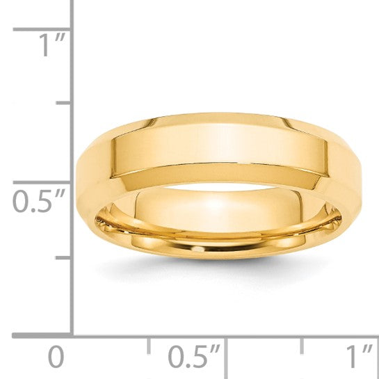 14K Yellow Gold Beveled Edge Classic Wedding Band, Solid Comfort Fit 6mm Ring