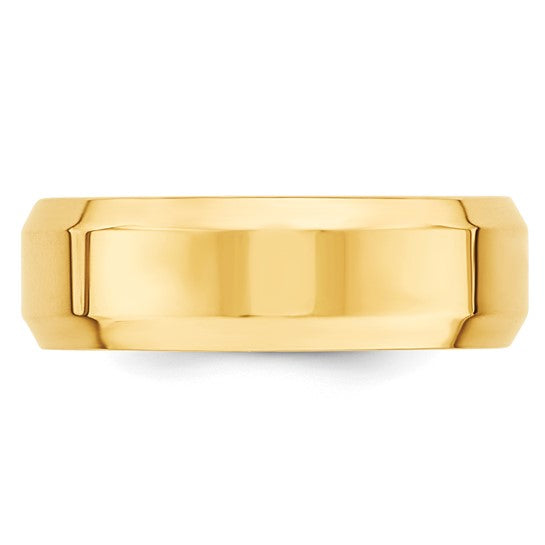 14K Yellow Gold Beveled Edge Comfort Fit Wedding Band 7mm With High Polish Finish
