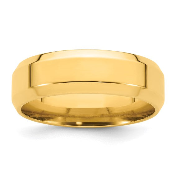 14K Yellow Gold Beveled Edge Comfort Fit Wedding Band 7mm With High Polish Finish