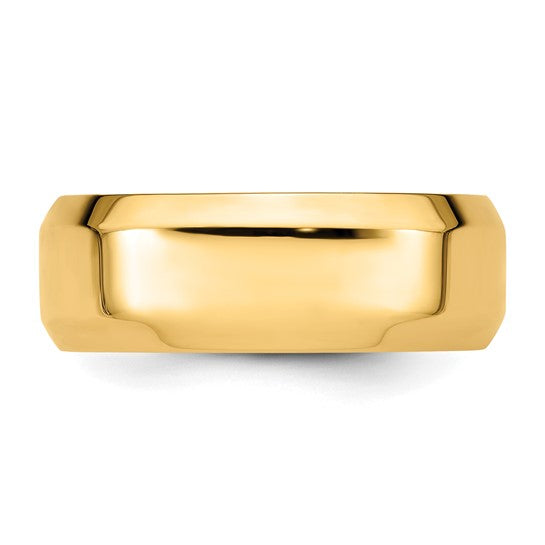14K Yellow Gold Beveled Edge Comfort Fit 8mm Solid Wedding Band No Stone