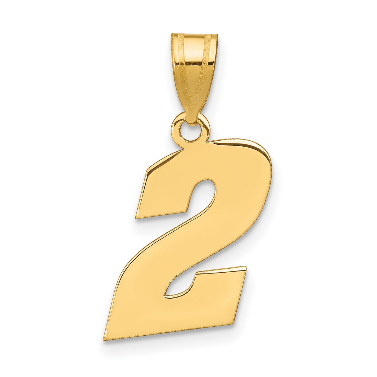 14k Yellow Gold Number 2 Pendant Charm, Polished Finish, Lucky Number Unisex Jewelry