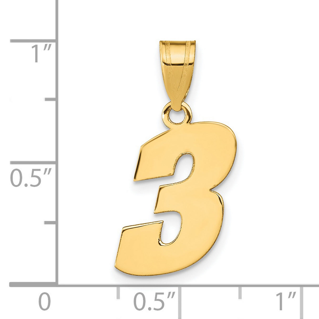 14k Yellow Gold Number 3 Pendant Charm, Polished Block Design, Unisex Numerology Jewelry