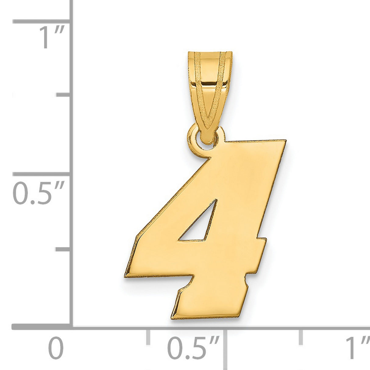 14k Yellow Gold Number 4 Pendant, Bold Polished Block Design, Unisex Numerology Charm