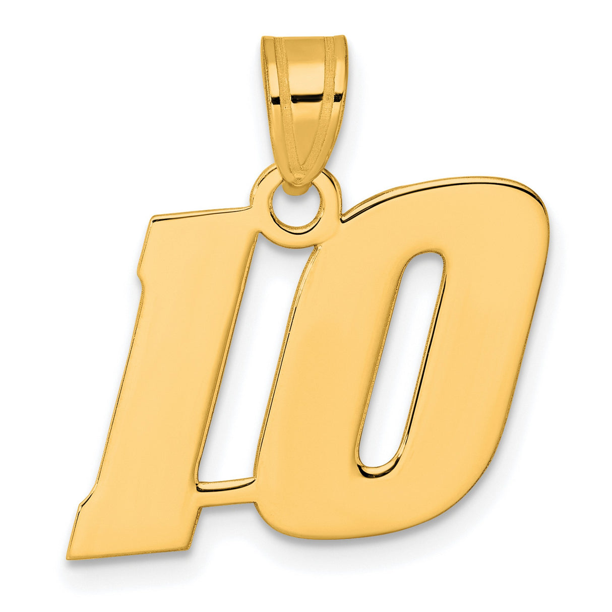 Polished Block Number 10 Charm Pendant in Real 14k Yellow Gold
