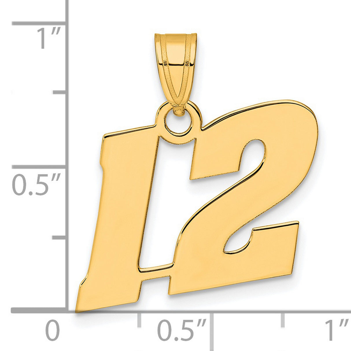 Polished Block Number 12 Charm Pendant in Real 14k Yellow Gold