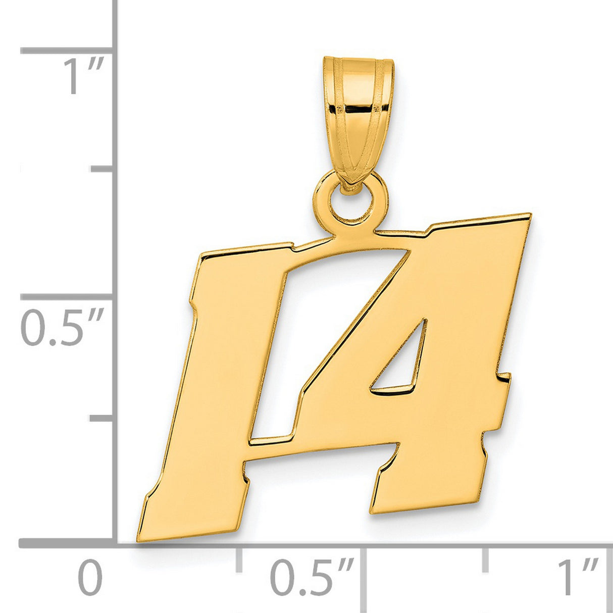 Polished Block Number 14 Charm Pendant in Real 14k Yellow Gold