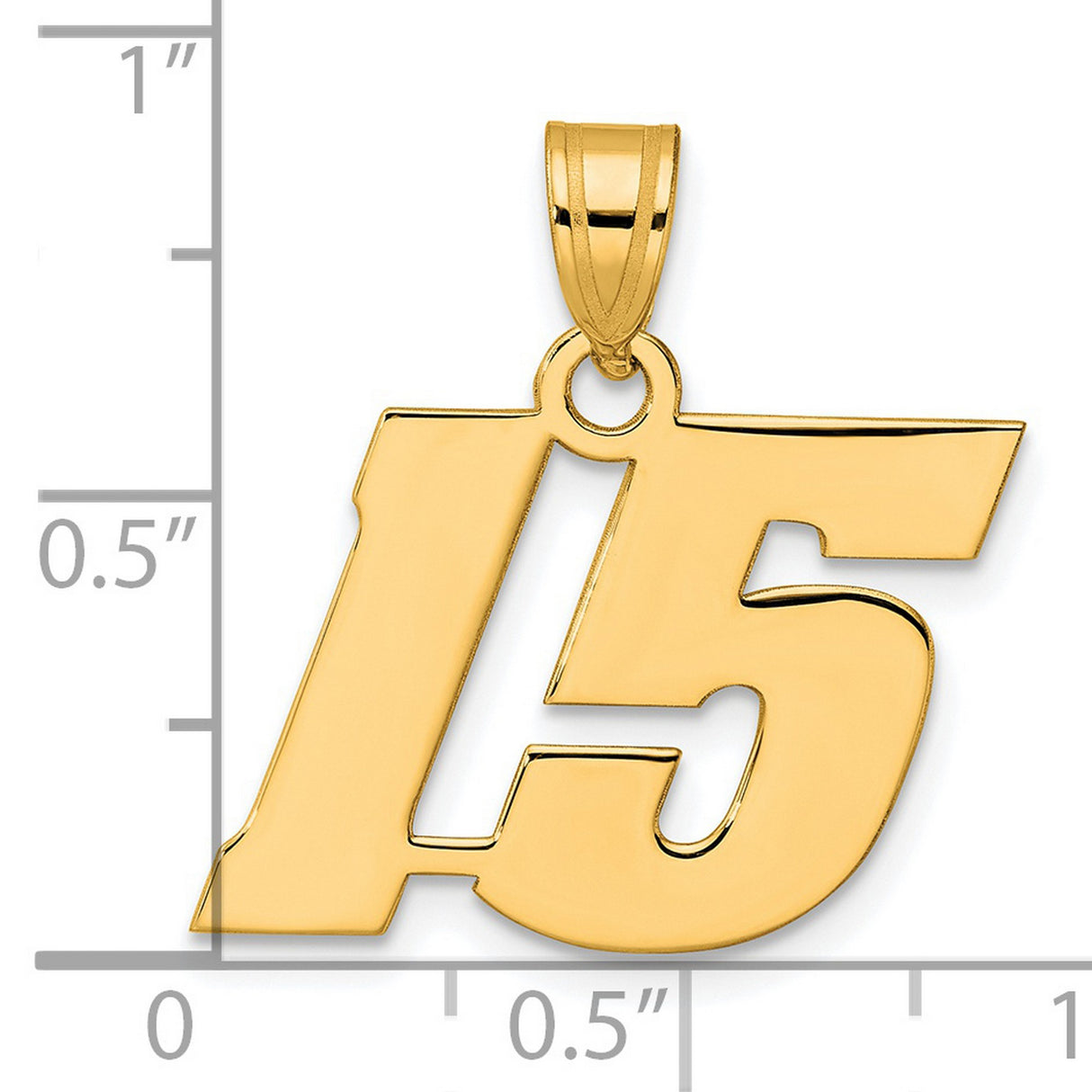 14k Yellow Gold Number 15 Pendant, Bold Block Style Unisex Charm for Quinceañera or Birthday