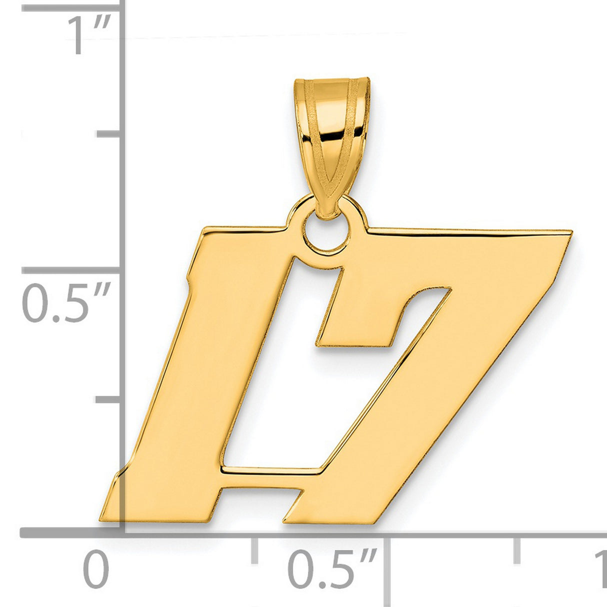 Polished Block Number 17 Charm Pendant in Real 14k Yellow Gold