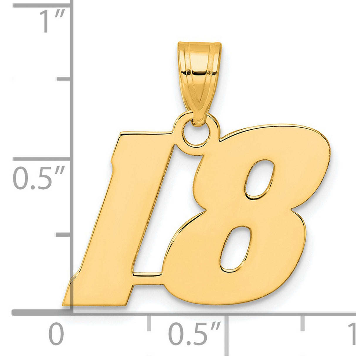 Polished Block Number 18 Charm Pendant in Real 14k Yellow Gold