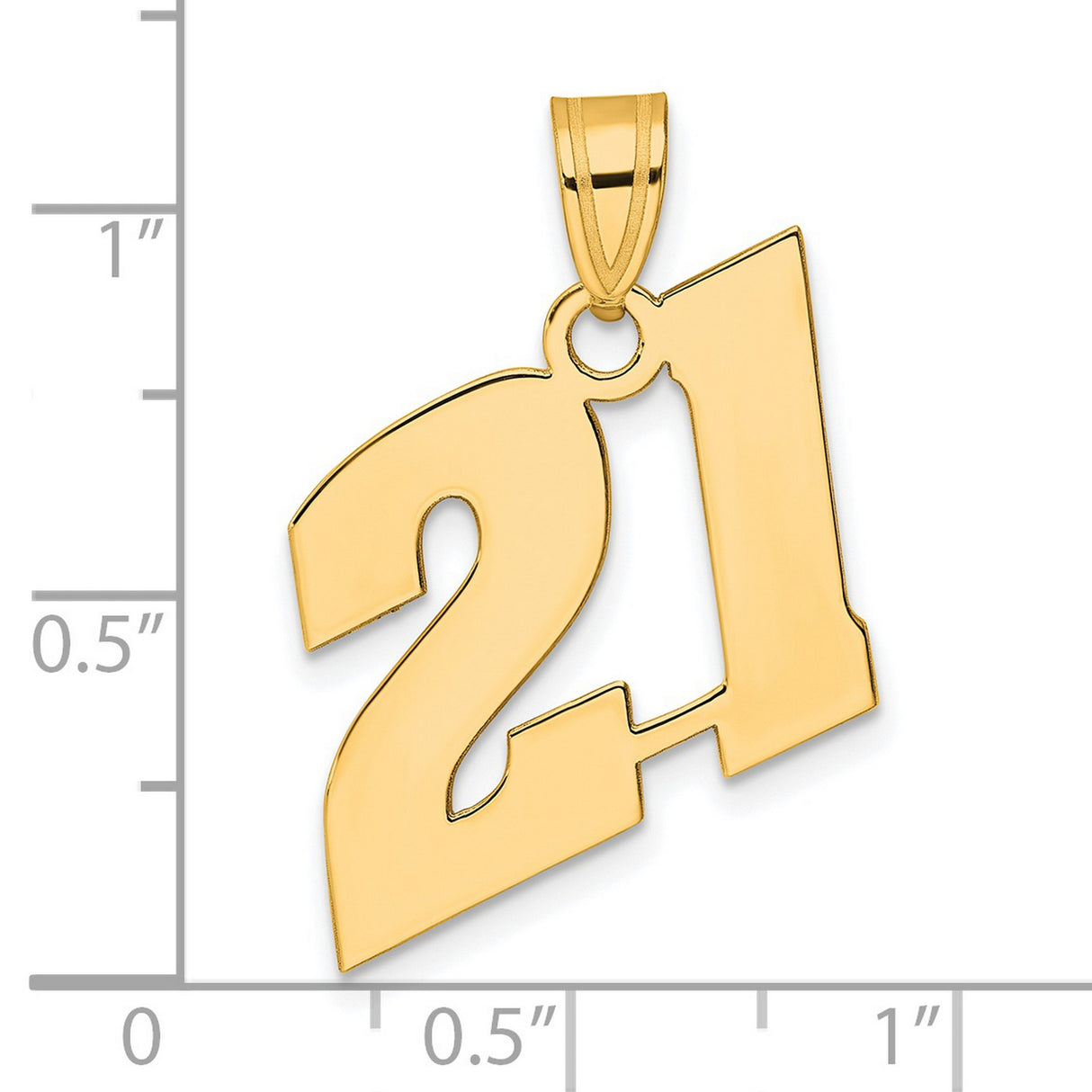 Polished Block Number 21 Charm Pendant in Real 14k Yellow Gold