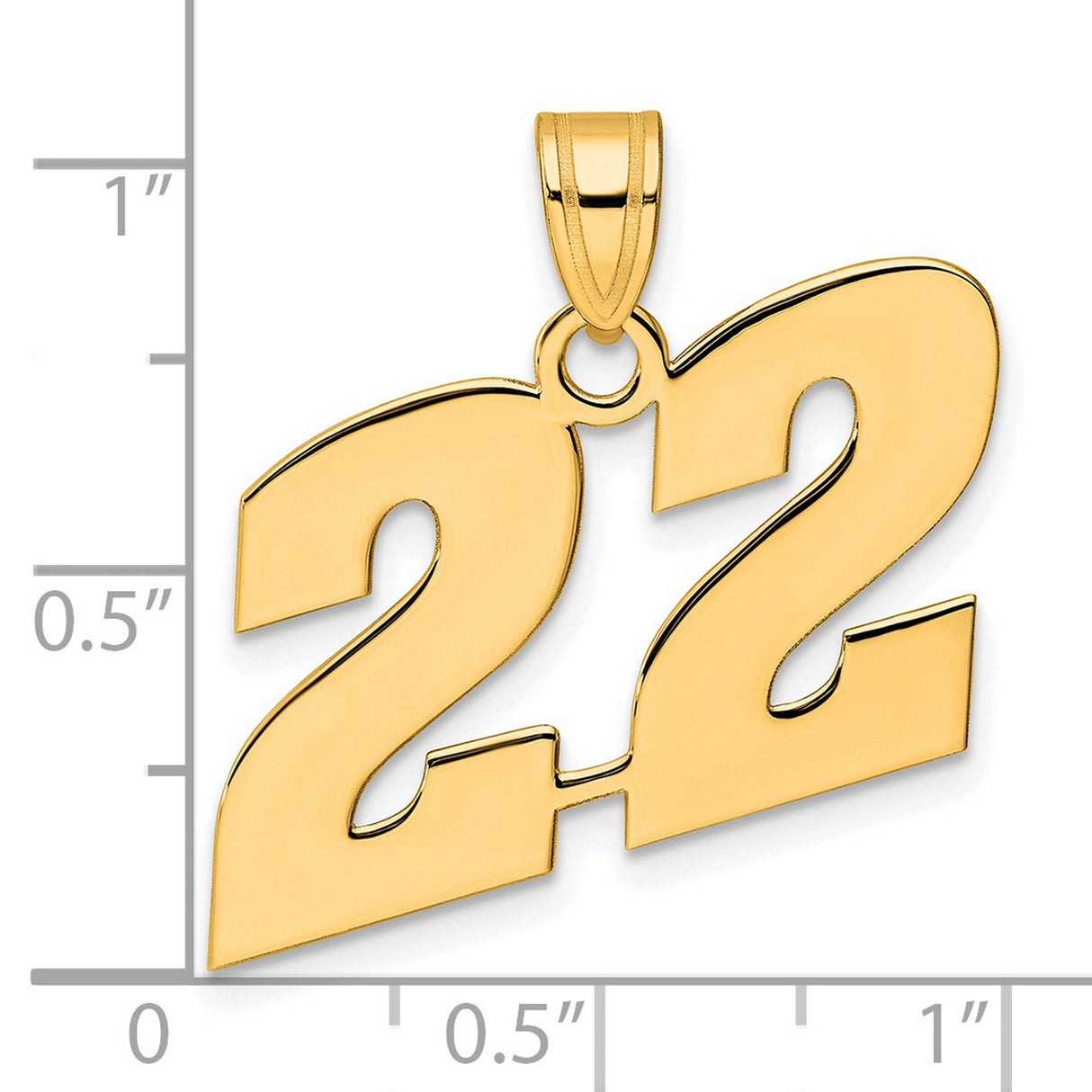 Polished Block Number 22 Charm Pendant in Real 14k Yellow Gold