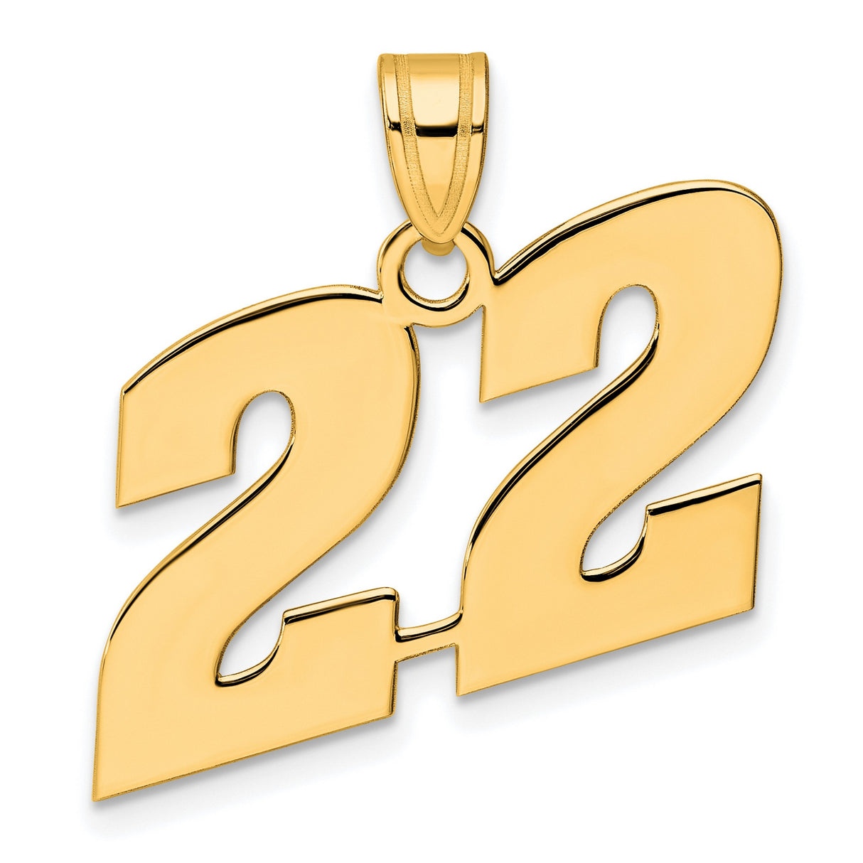 Polished Block Number 22 Charm Pendant in Real 14k Yellow Gold