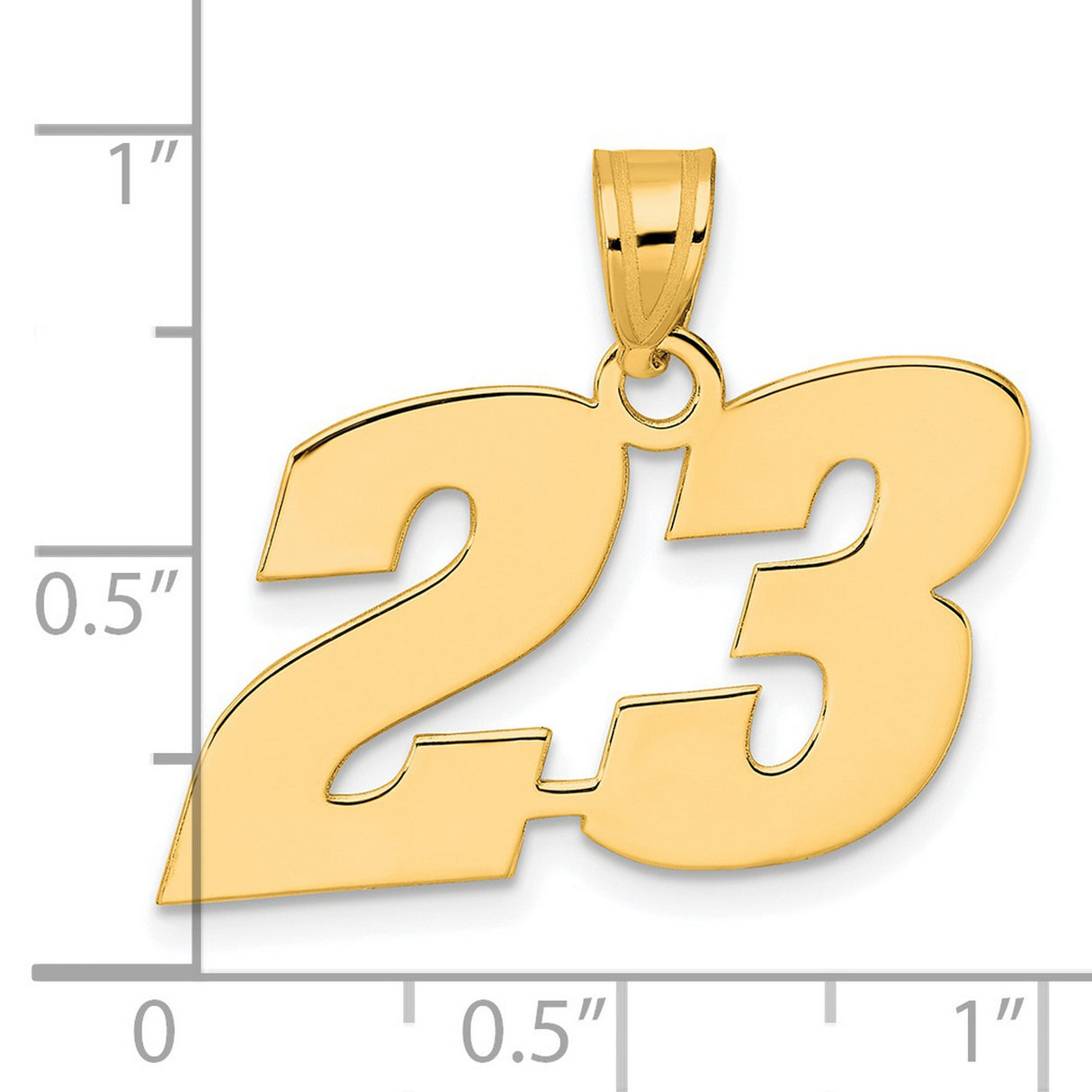 14k Yellow Gold Number 23 Pendant, Bold Block Sporty Design for Men or Unisex Wear
