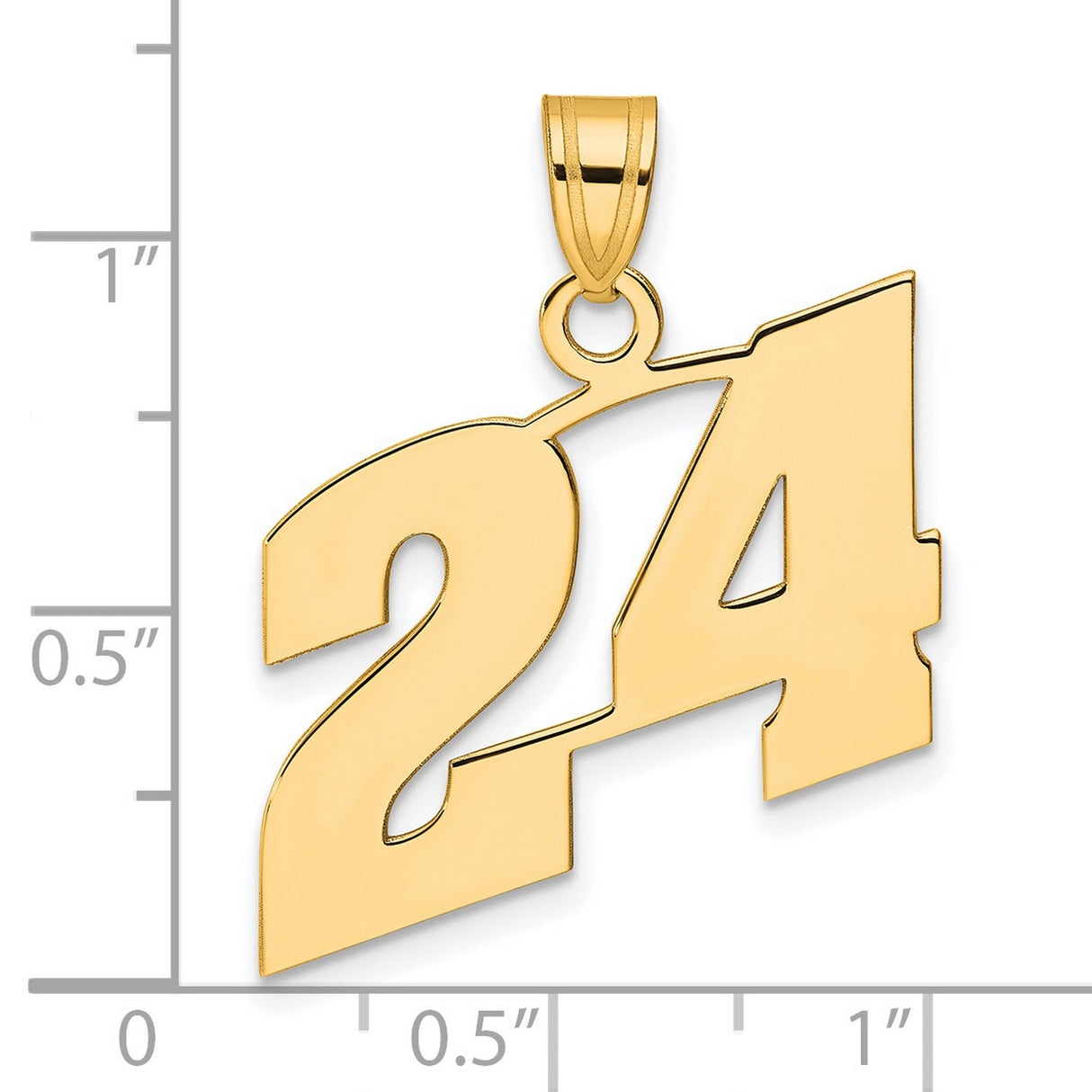 Polished Block Number 24 Charm Pendant in Real 14k Yellow Gold