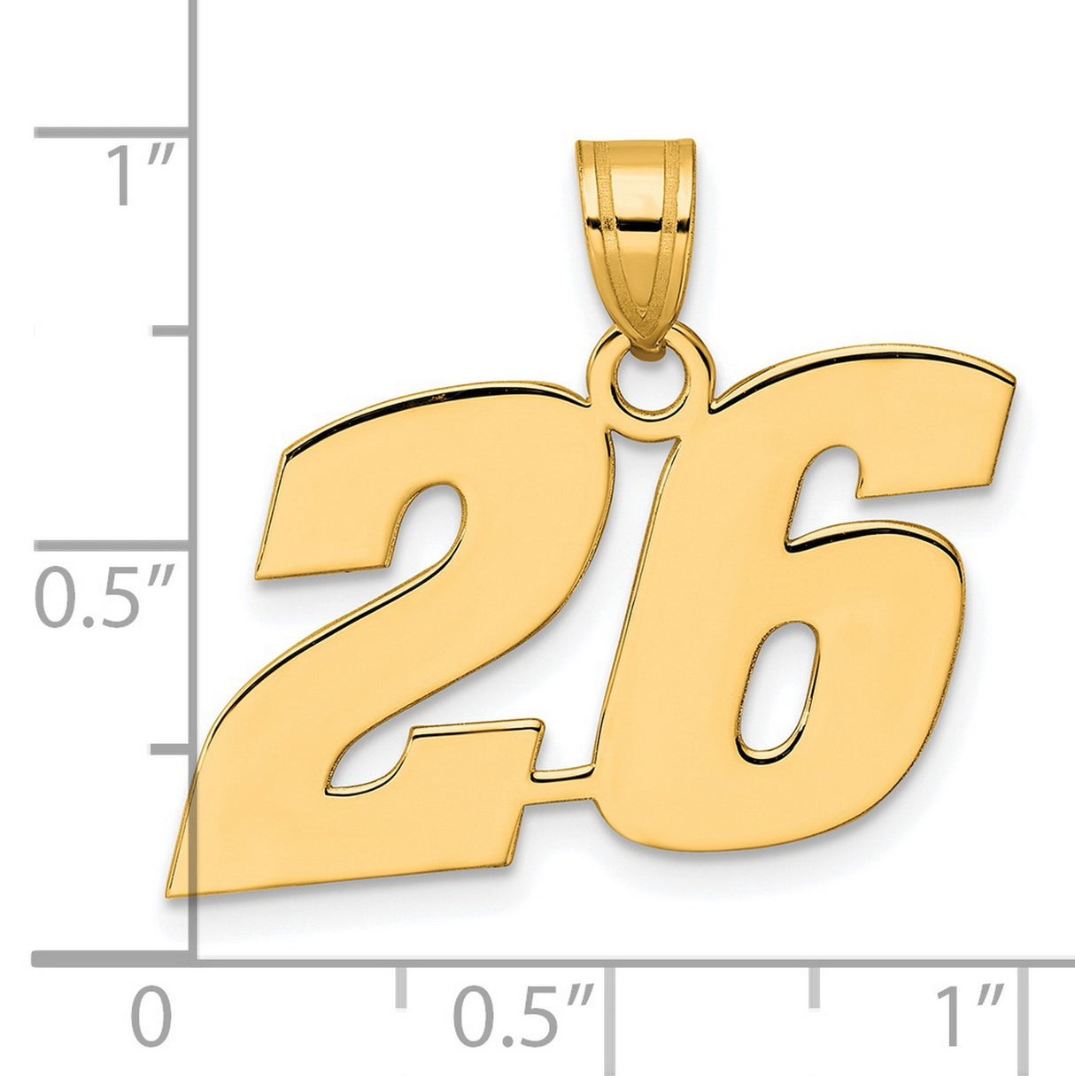 Polished Block Number 26 Charm Pendant in Real 14k Yellow Gold