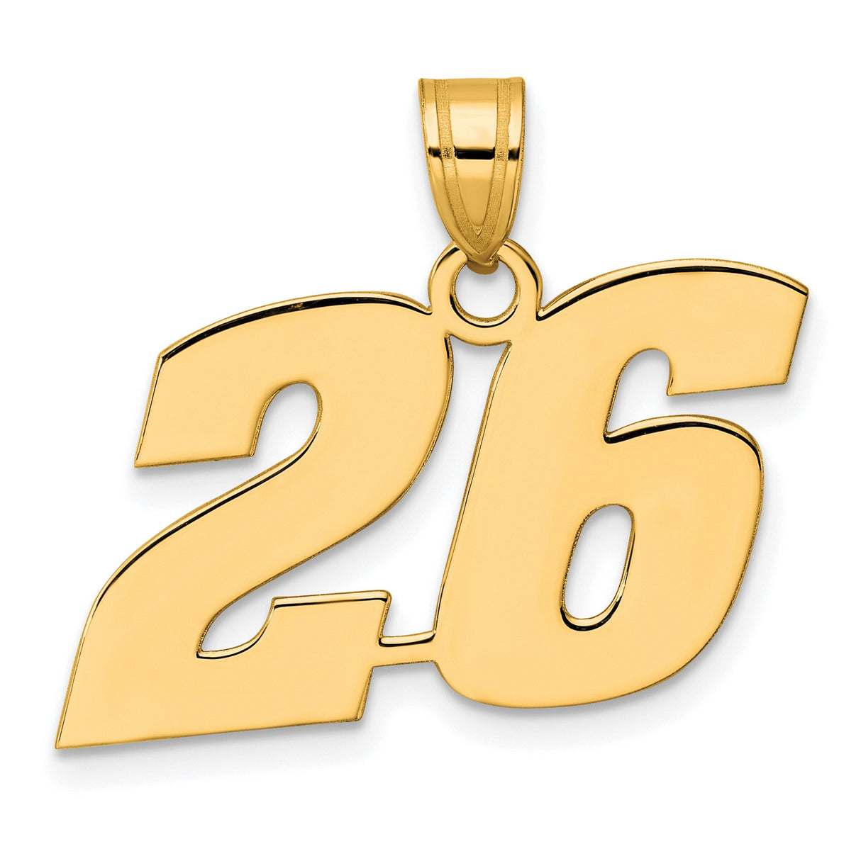 Polished Block Number 26 Charm Pendant in Real 14k Yellow Gold
