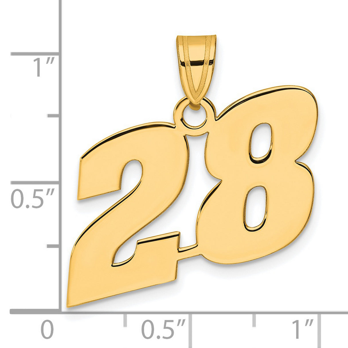 Polished Block Number 28 Charm Pendant in Real 14k Yellow Gold