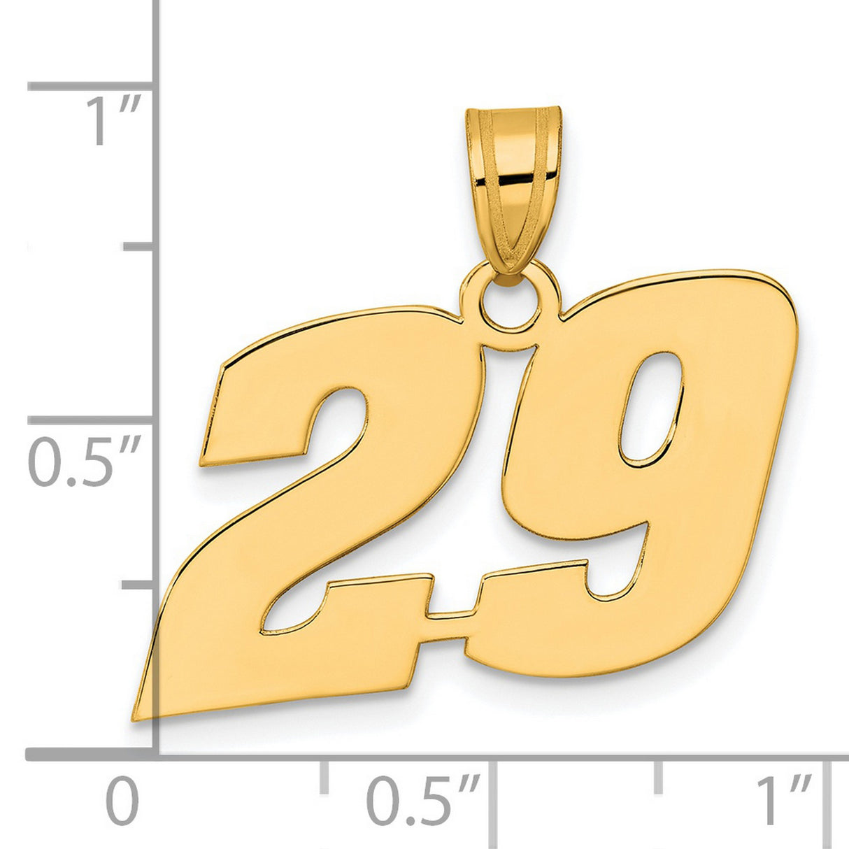 Polished Block Number 29 Charm Pendant in Real 14k Yellow Gold