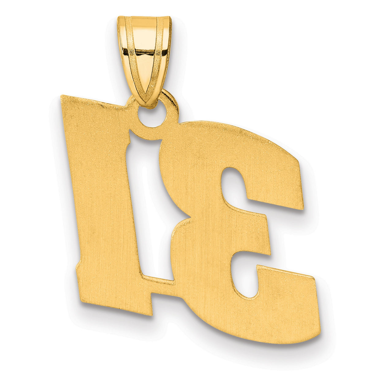 Polished Block Number 31 Charm Pendant in Real 14k Yellow Gold