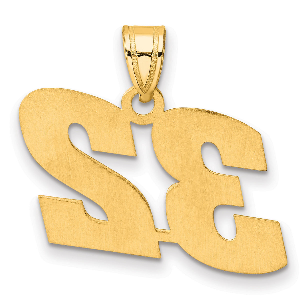 Polished Block Number 32 Charm Pendant in Real 14k Yellow Gold