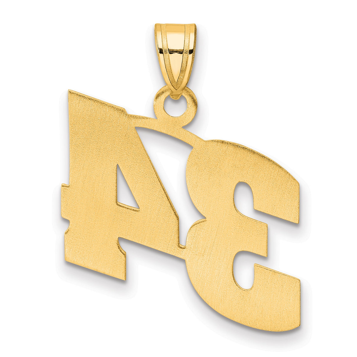 Polished Block Number 34 Charm Pendant in Real 14k Yellow Gold