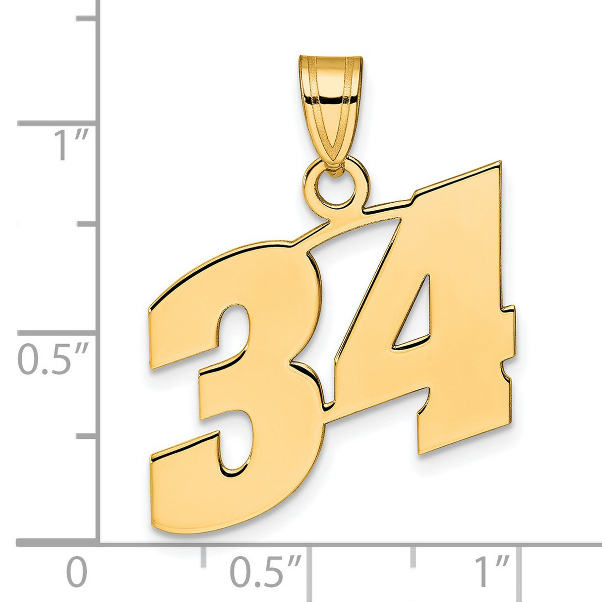 Polished Block Number 34 Charm Pendant in Real 14k Yellow Gold