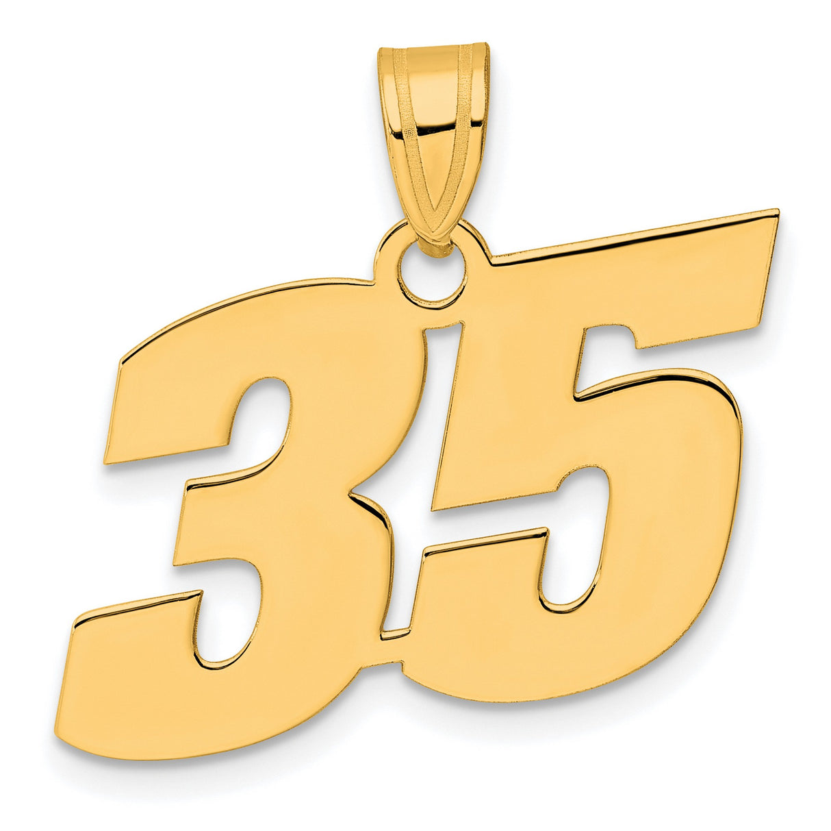 Polished Block Number 35 Charm Pendant in Real 14k Yellow Gold