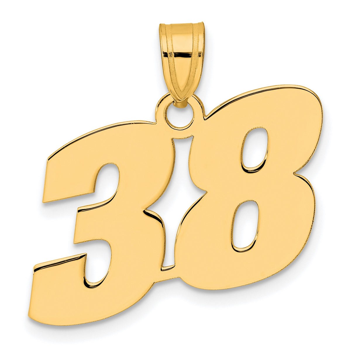 Polished Block Number 38 Charm Pendant in Real 14k Yellow Gold