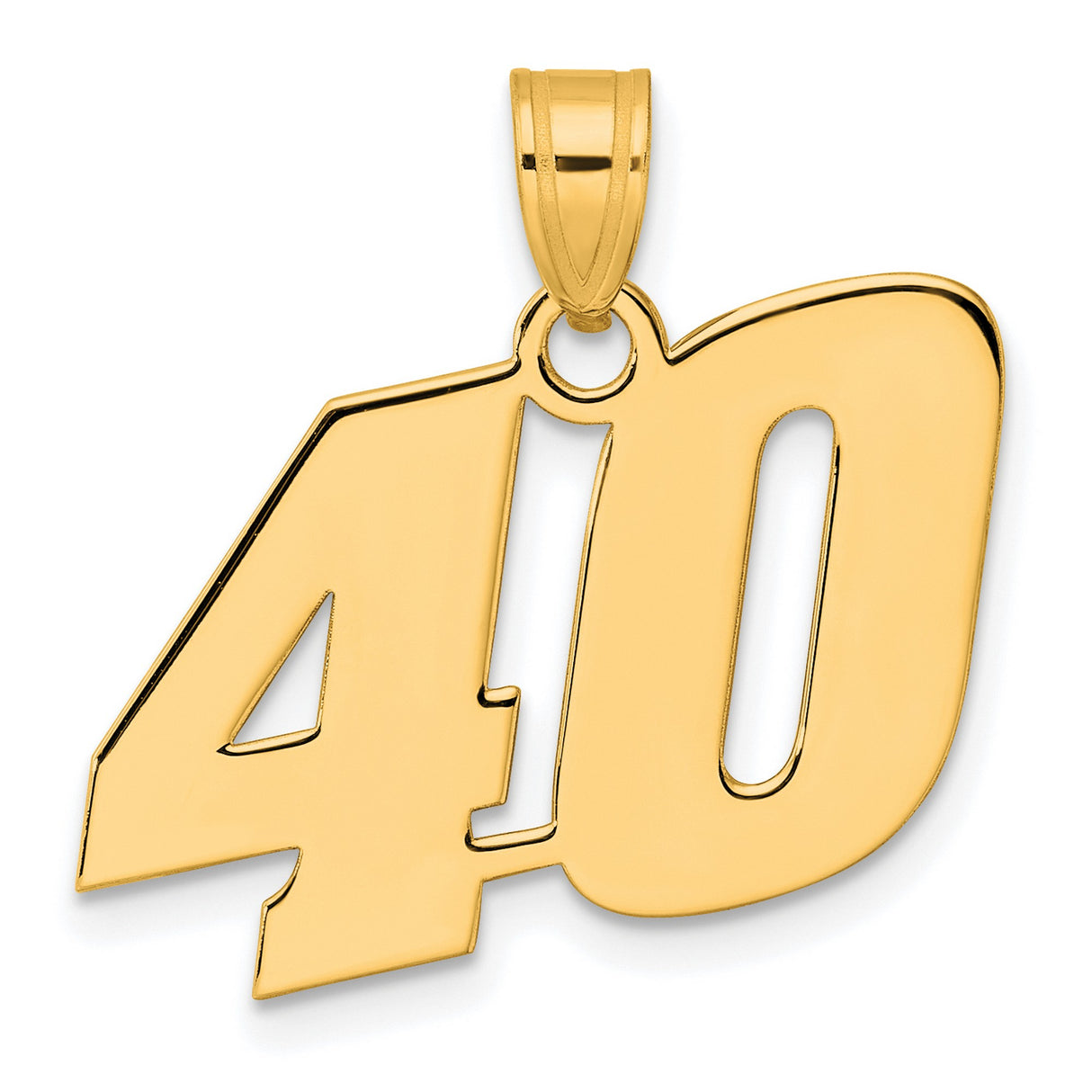 Polished Block Number 40 Charm Pendant in Real 14k Yellow Gold