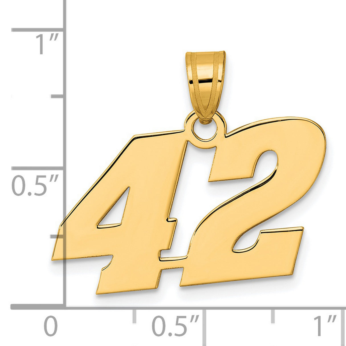 Polished Block Number 42 Charm Pendant in Real 14k Yellow Gold