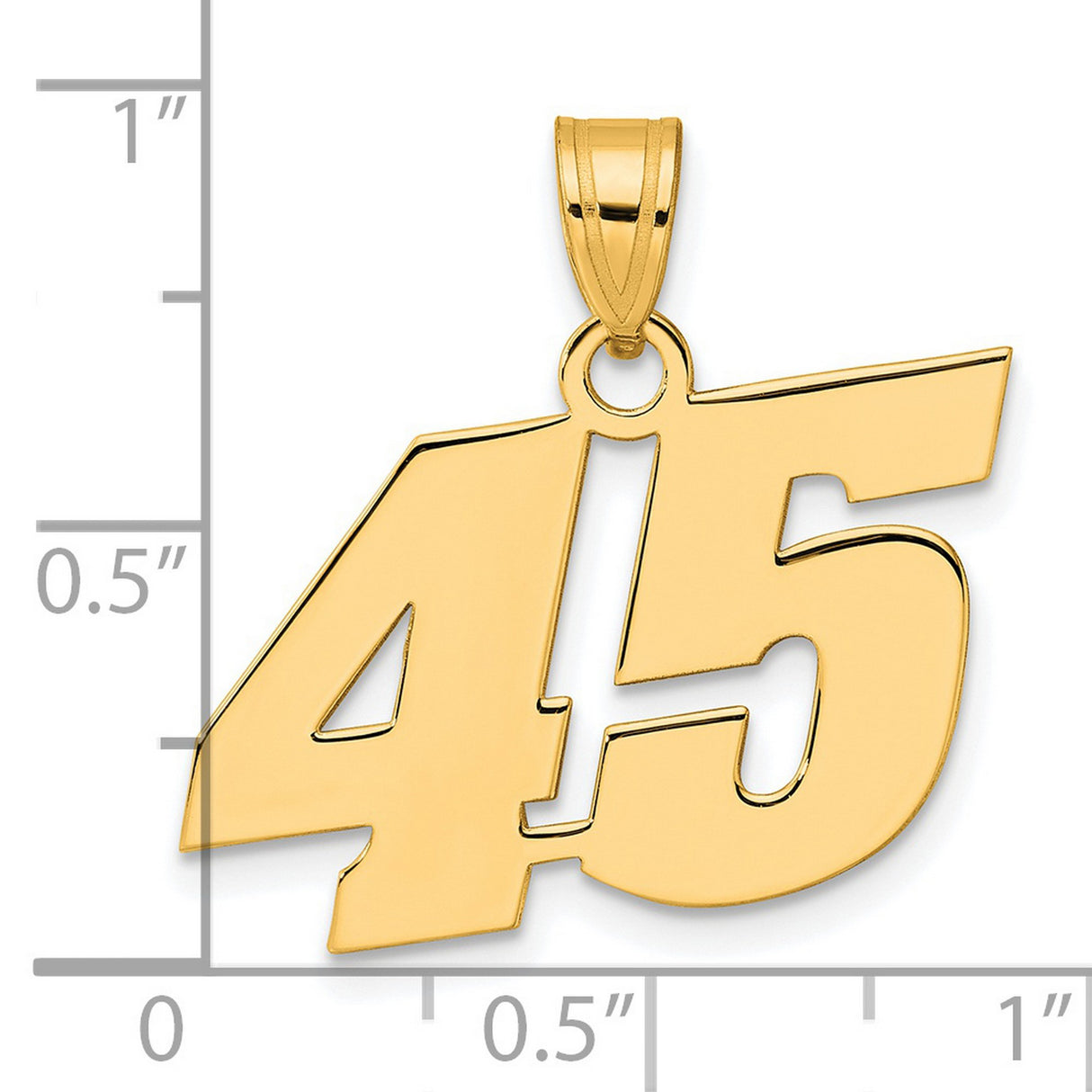 Polished Block Number 45 Charm Pendant in Real 14k Yellow Gold