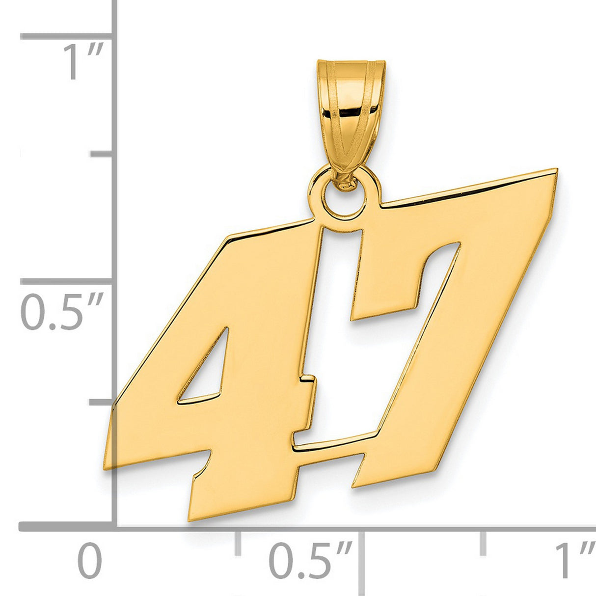 Polished Block Number 47 Charm Pendant in Real 14k Yellow Gold