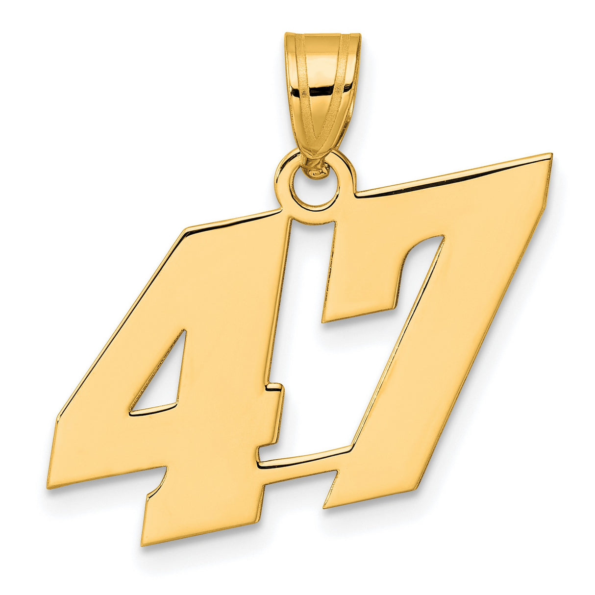 Polished Block Number 47 Charm Pendant in Real 14k Yellow Gold