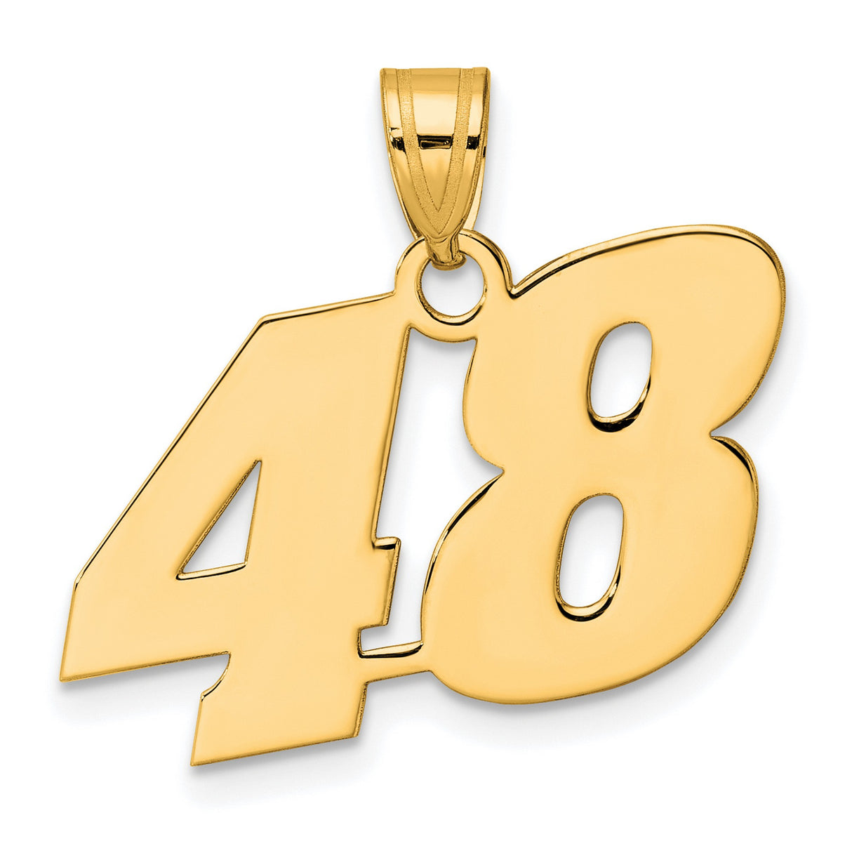 Polished Block Number 48 Charm Pendant in Real 14k Yellow Gold