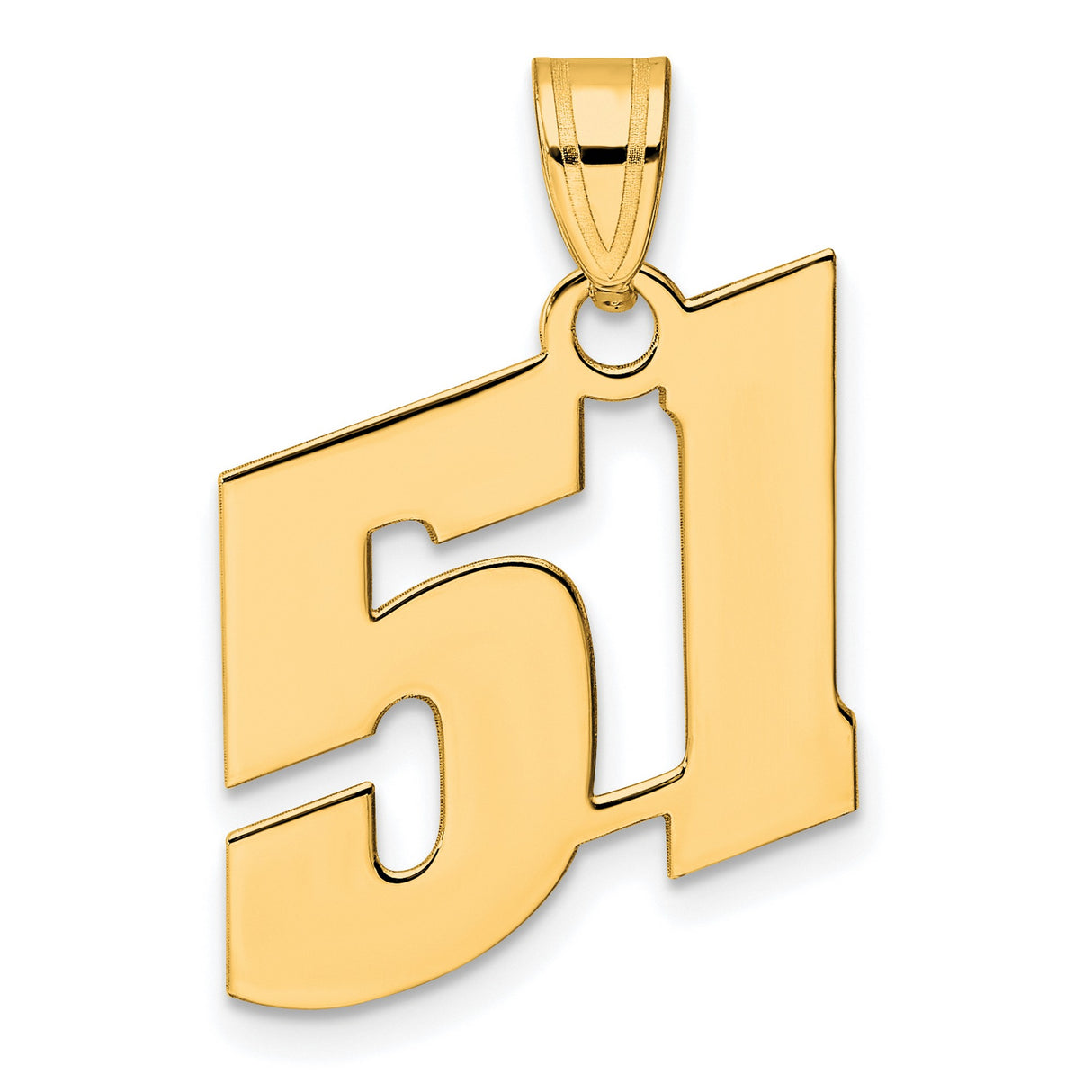 Polished Block Number 51 Charm Pendant in Real 14k Yellow Gold