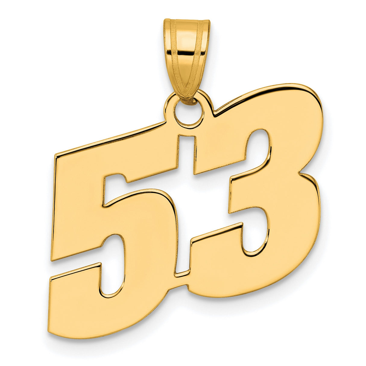 Polished Block Number 53 Charm Pendant in Real 14k Yellow Gold
