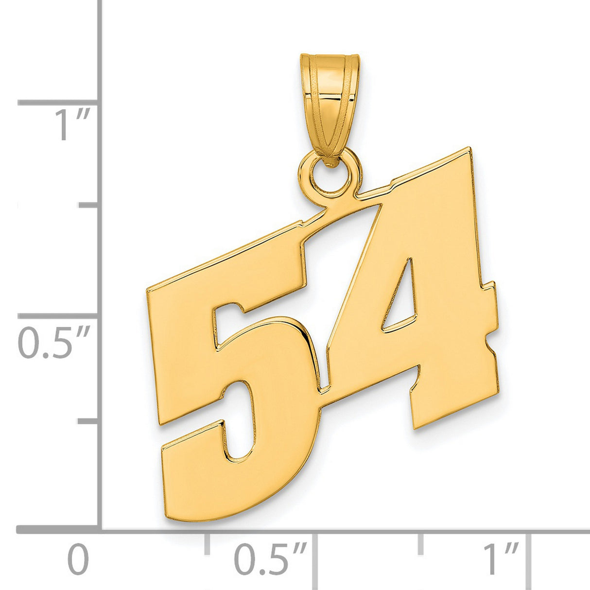 Polished Block Number 54 Charm Pendant in Real 14k Yellow Gold
