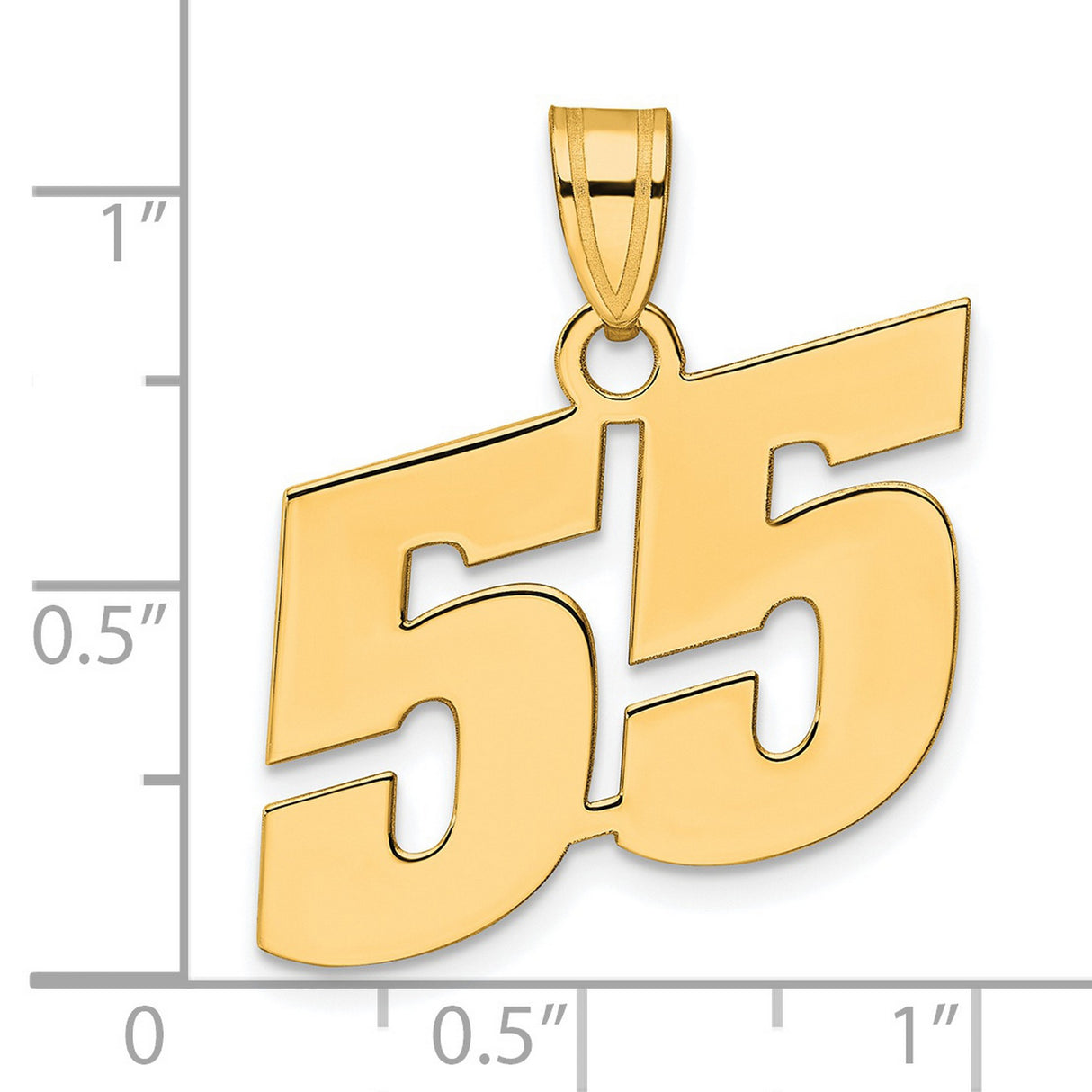 Polished Block Number 55 Charm Pendant in Real 14k Yellow Gold
