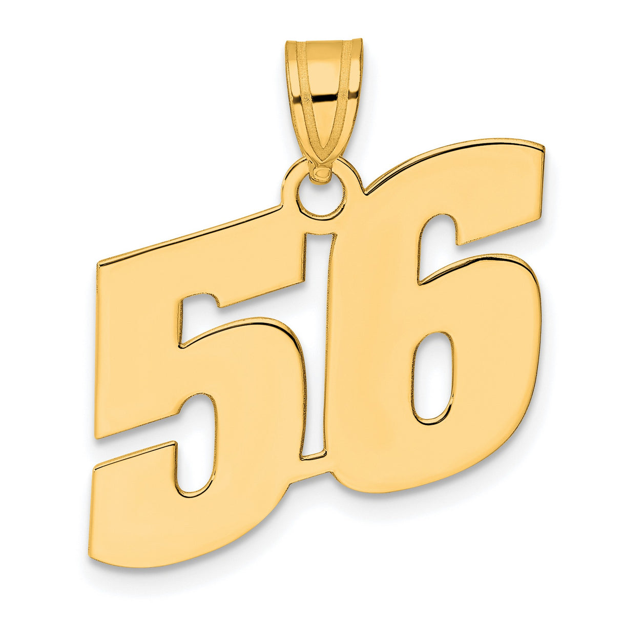 Polished Block Number 56 Charm Pendant in Real 14k Yellow Gold
