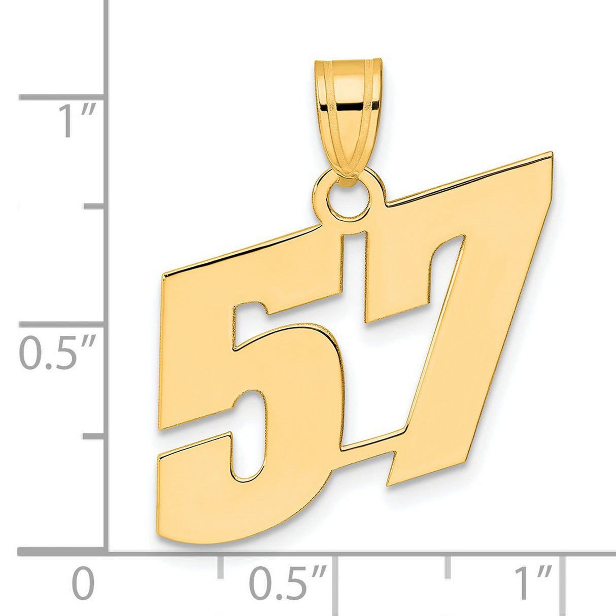 Polished Block Number 57 Charm Pendant in Real 14k Yellow Gold