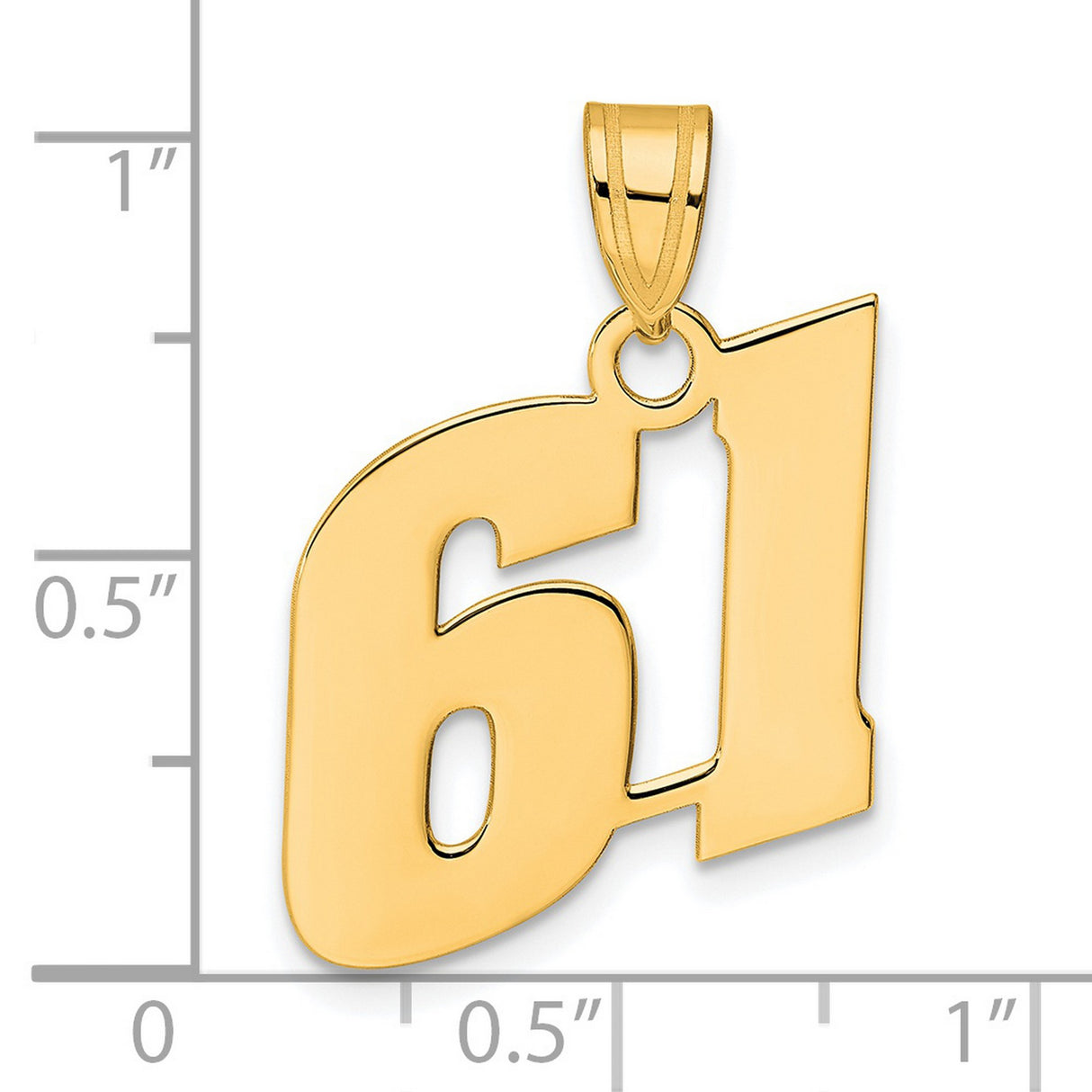 Polished Block Number 61 Charm Pendant in Real 14k Yellow Gold