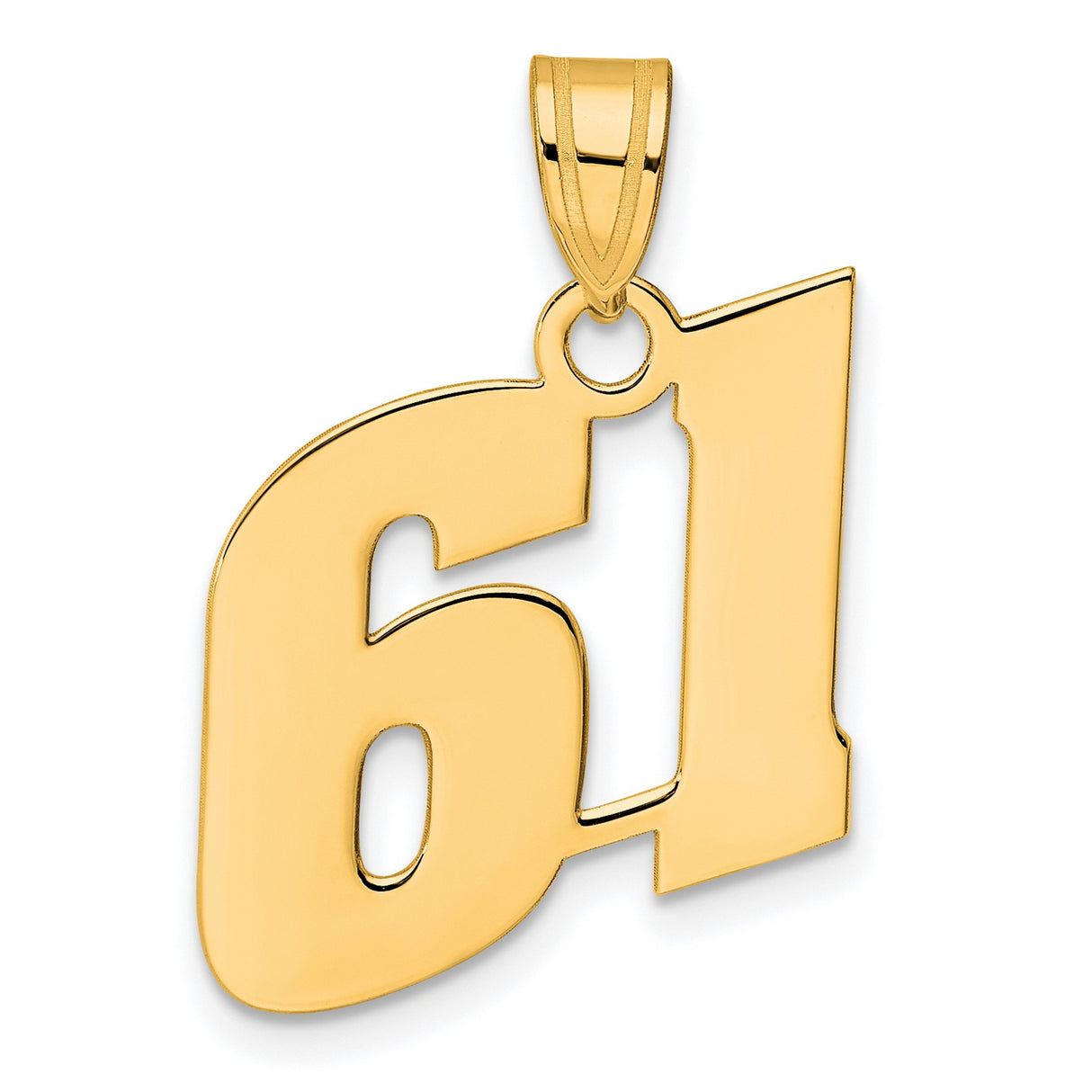 Polished Block Number 61 Charm Pendant in Real 14k Yellow Gold