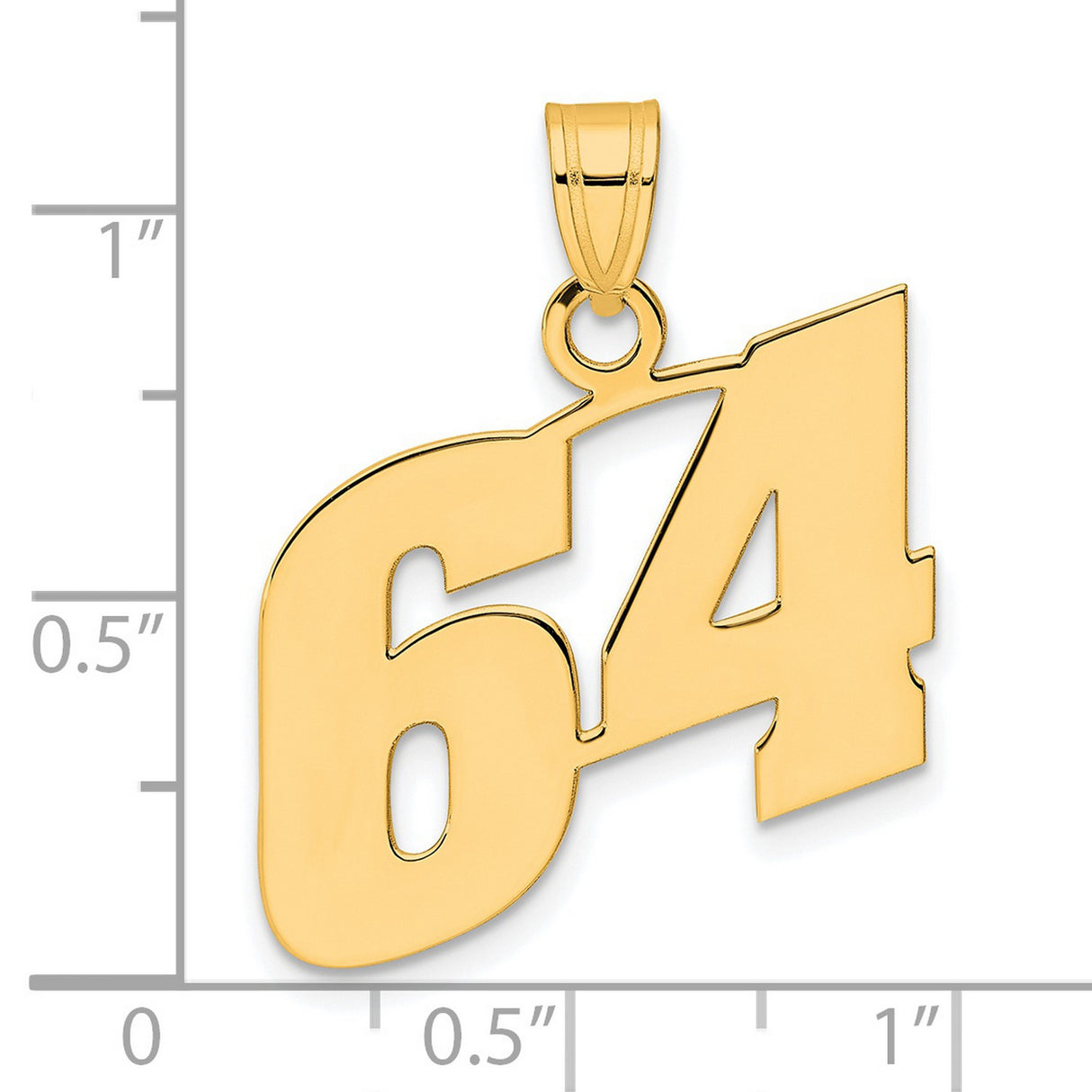 Polished Block Number 64 Charm Pendant in Real 14k Yellow Gold